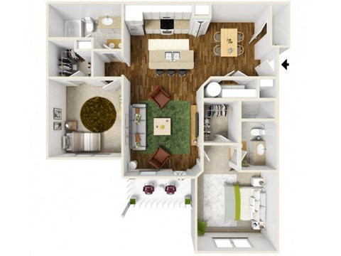 Floor plan for 2 beds, 2 baths, 1085 sqft